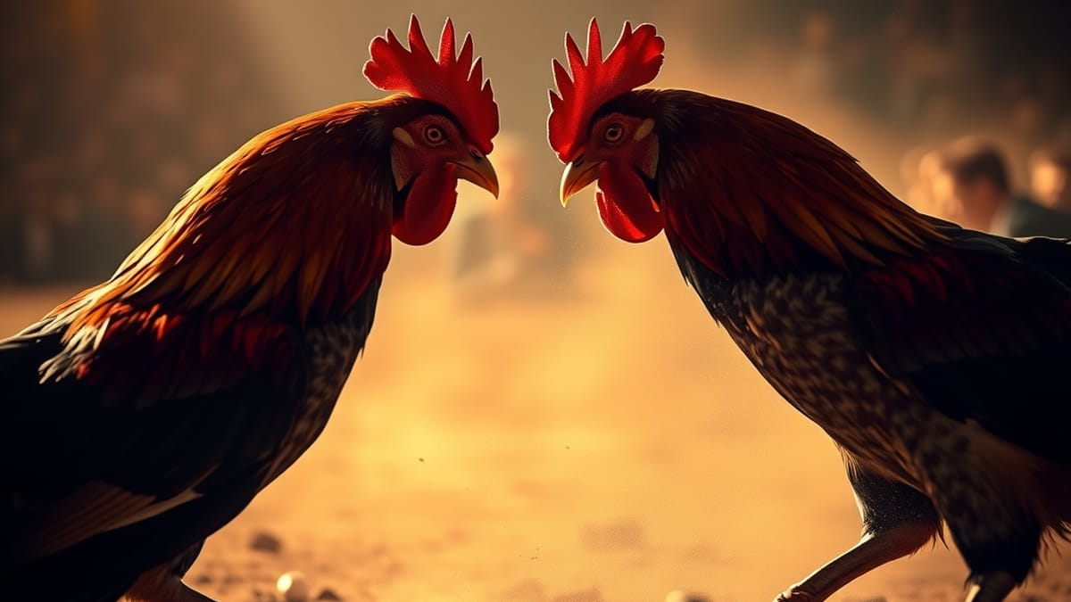 ภาพประกอบ ไก่ชนสองตัวเผชิญหน้า